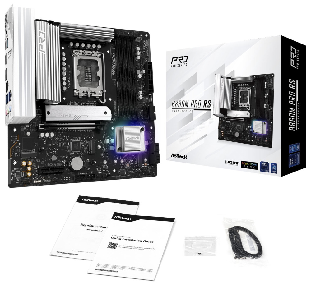 ASRock B860M Pro RS / Intel B860 / LGA1851 / 4x DDR5 / 3x M.2 / HDMI / DP / USB-C / mATX